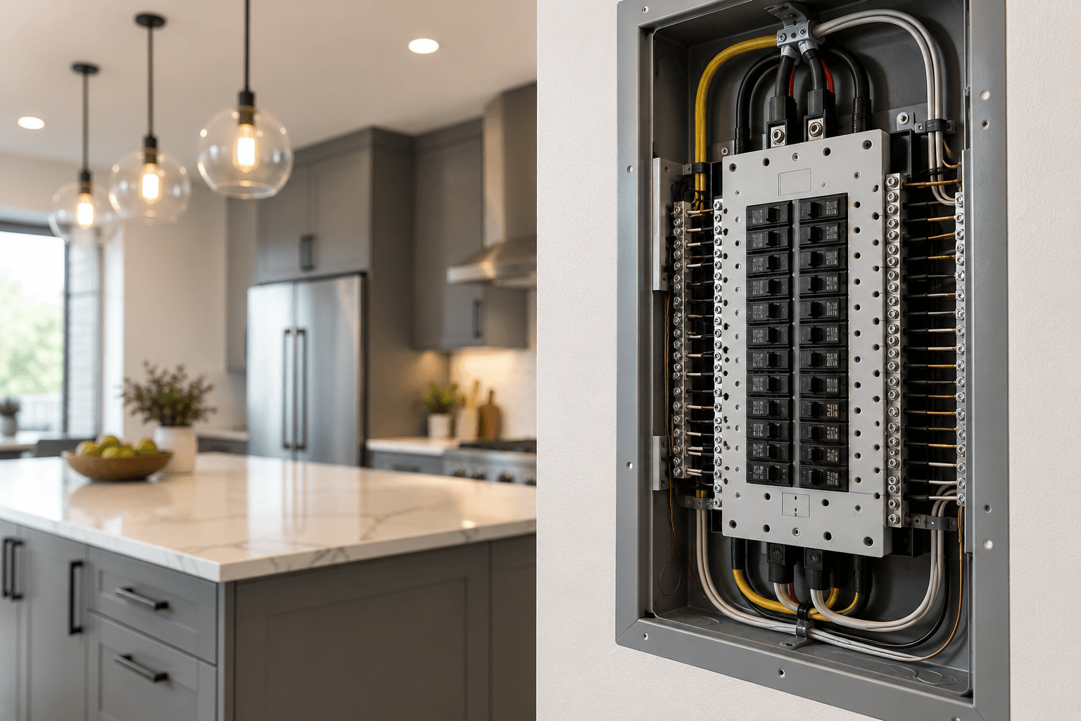 Residential electrical panel and renovated kitchen